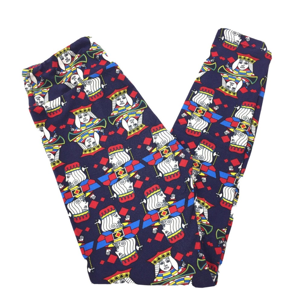 LuLaRoe Playing Cards Print Leggings OSFM Womens Navy Blue King Queen Poker OS